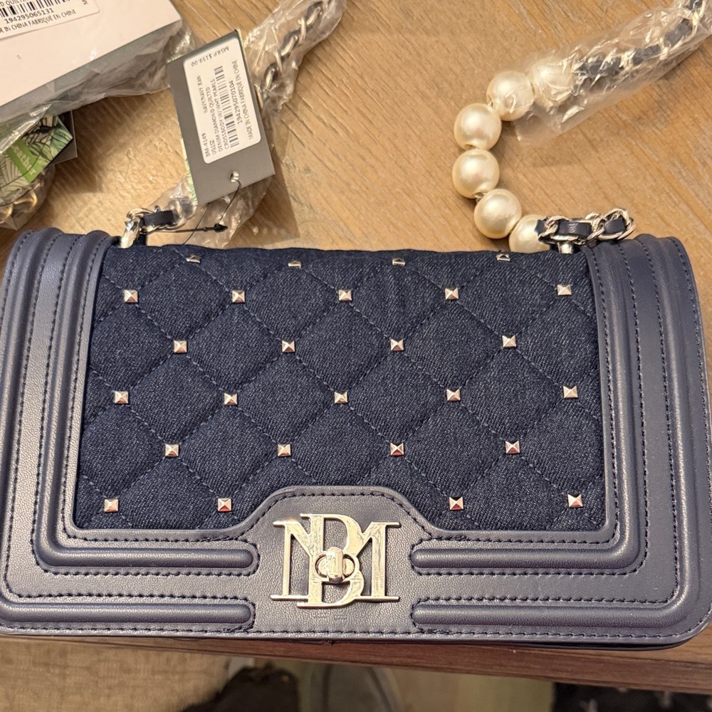Badgley Mischka Denim Blue Quilted Crossbody Bag
